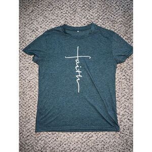 Women's faith cross green tee shirt size‎ small
